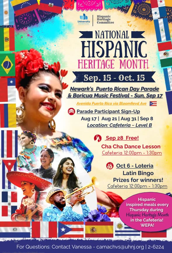 National Hispanic Heritage Month 2023 events flyer (details below)
