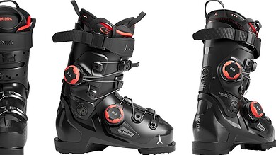 Mara ski boot, black and red, designed for winter sports enthusiasts seeking high performance and comfort in cold weather conditions. Perfect for skiing adventures.