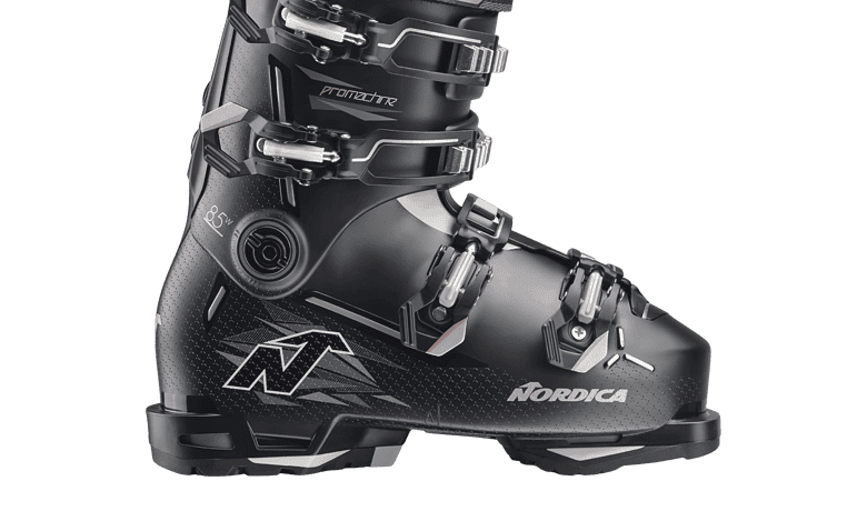 High-performance Nordica ski boot designed for winter skiing, featuring adjustable buckles and a comfortable fit for optimal control on snow.