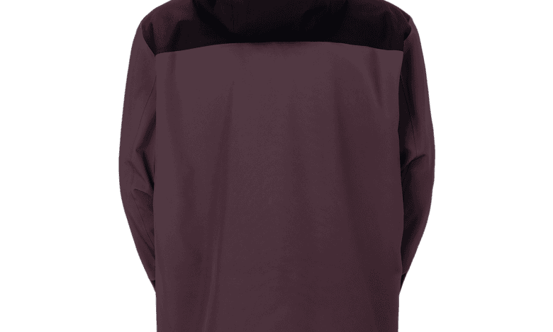 Men's outdoor jacket with 3-layer waterproof and windproof design, ideal for winter activities, featuring a black and maroon colour scheme.