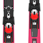Pair of red skis with black bindings, suitable for winter sports and skiing adventures.