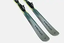 Pair of Head brand skis with bindings, designed for winter skiing adventures.