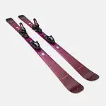 Pair of pink skis with black bindings designed for winter skiing activities.