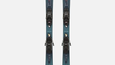Pair of Volkl Deacon 84 skis designed for advanced skiers, featuring a sleek blue design and durable bindings, ideal for winter skiing adventures.