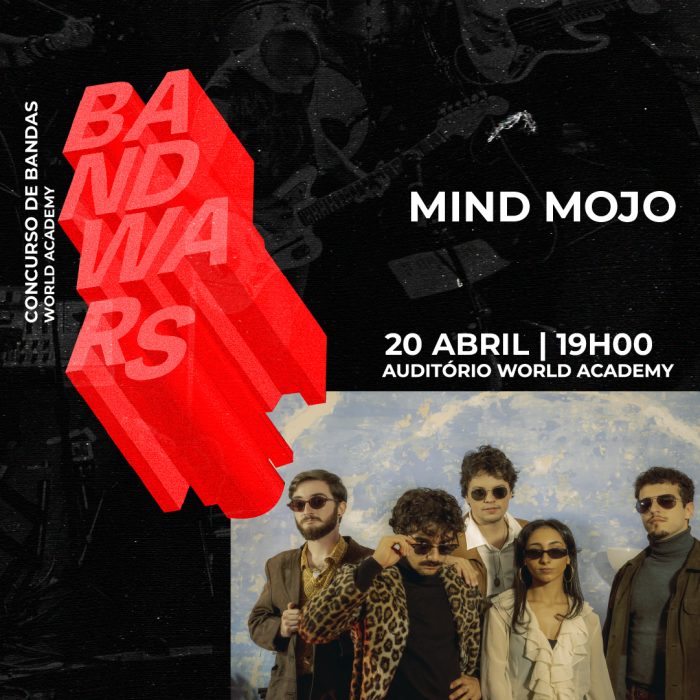 Imagem de banda de música ao vivo com jovens músicos com óculos escuros e roupas estilosas.
