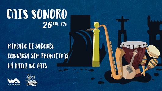 Festival de música no Cais de Lisboa com ritmos ao vivo.