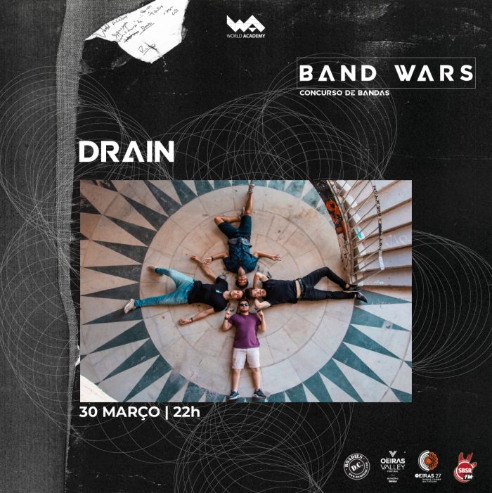 Concerto de bandas na World Academy com o grupo Drain, promovendo talento musical.