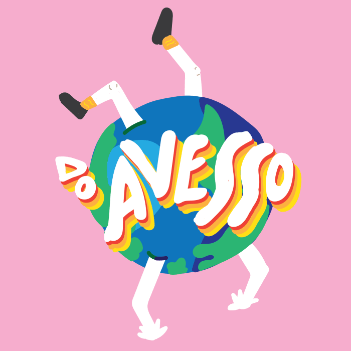 Ilustração criativa do planeta Terra com braços e pernas, promovendo uma abordagem divertida de aprendizagem global.