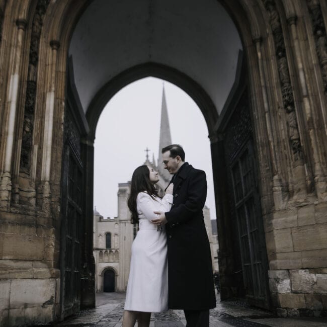 sophie and james at norwich cathdral - norwich engagement photographer