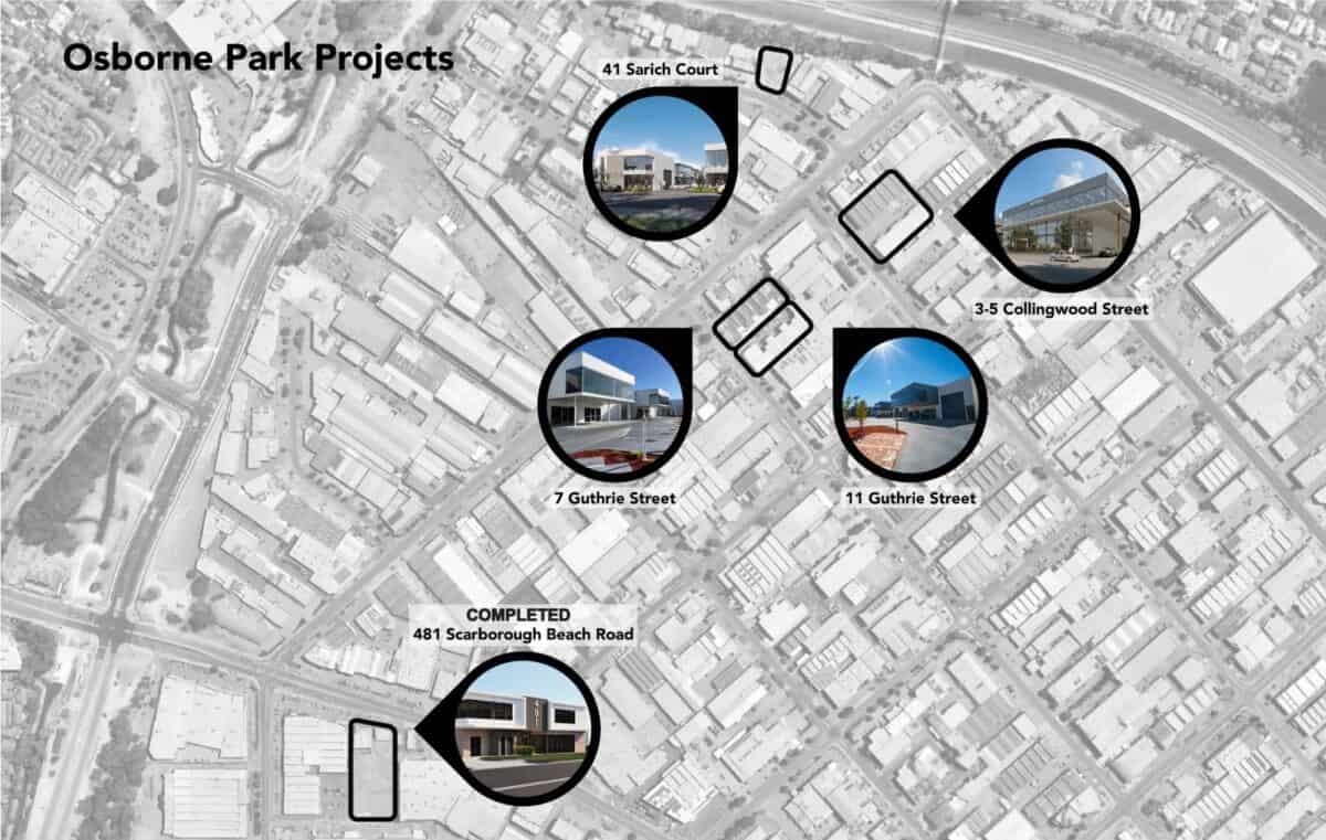 Map of Zedex Osborne Park projects including Centric 481, Scarborough Beach Road