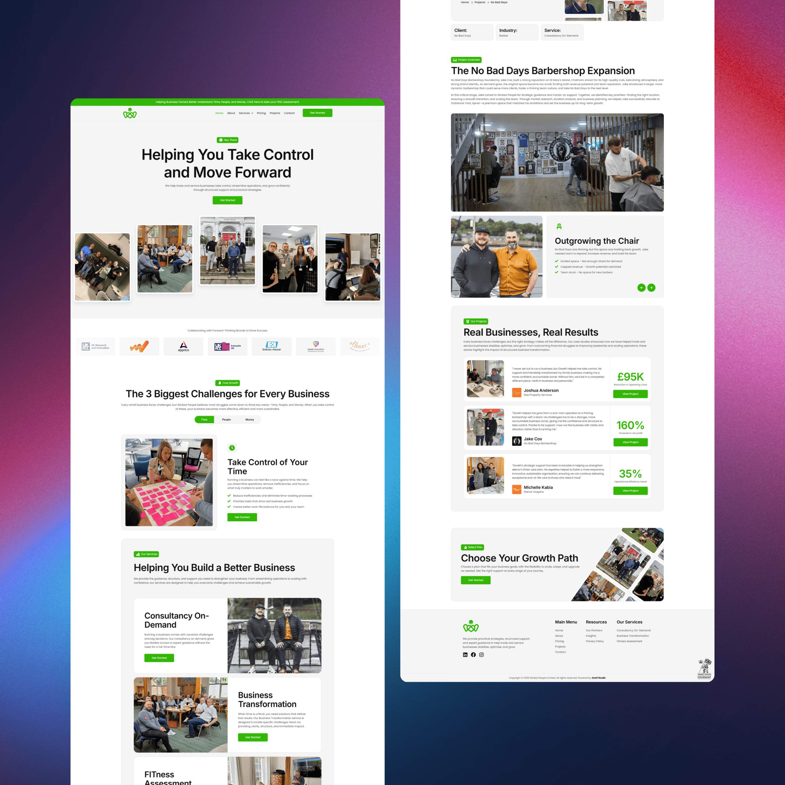 Business website homepage with professional layout and services overview.