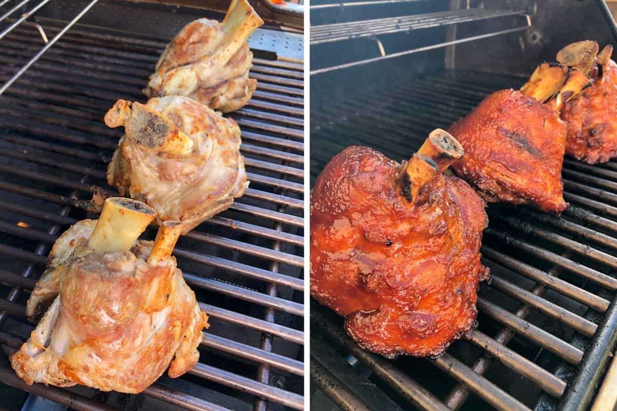 Place the pork hocks on the grill.