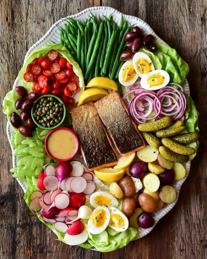 A deconstructed Salmon Niçoise-Style Salad.
