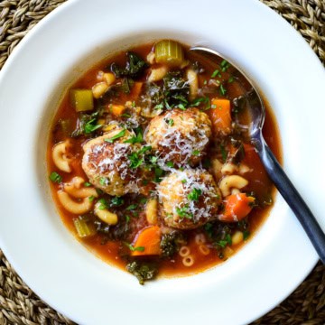 A bowl of meatball soup.
