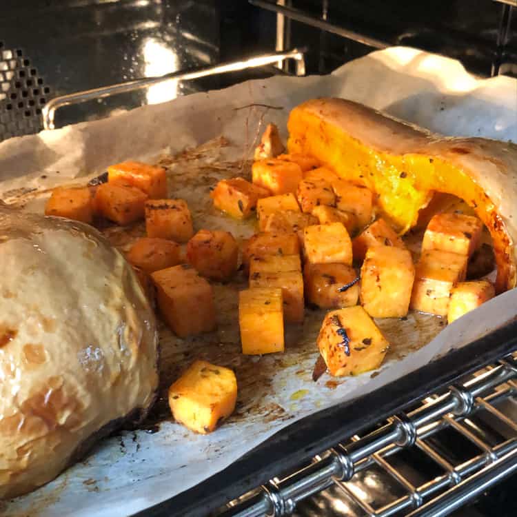 Roasting vegetables for soup.