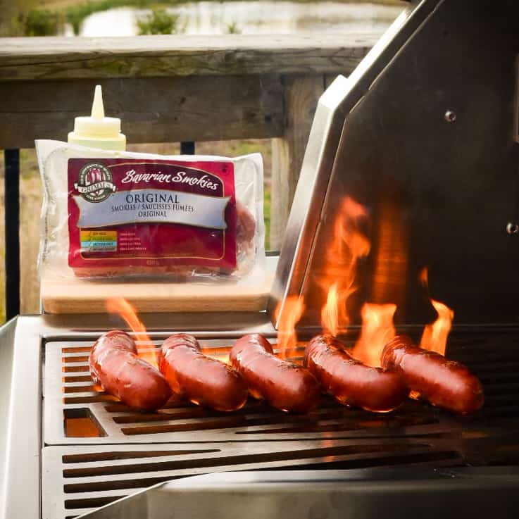 Flaming Sausages on the grill