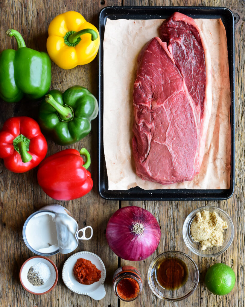 Ingredients layed out (minus the mango) for Thai Red Curry Beef kabobs.