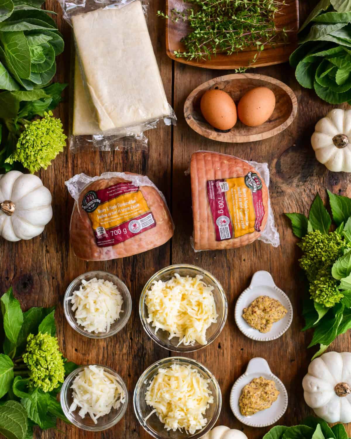 Ingredients laid our for a ham wellington recipe.