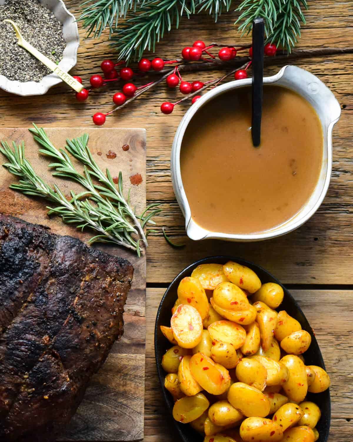 A bowl of Make Ahead Beef Gravy with no Drippings.