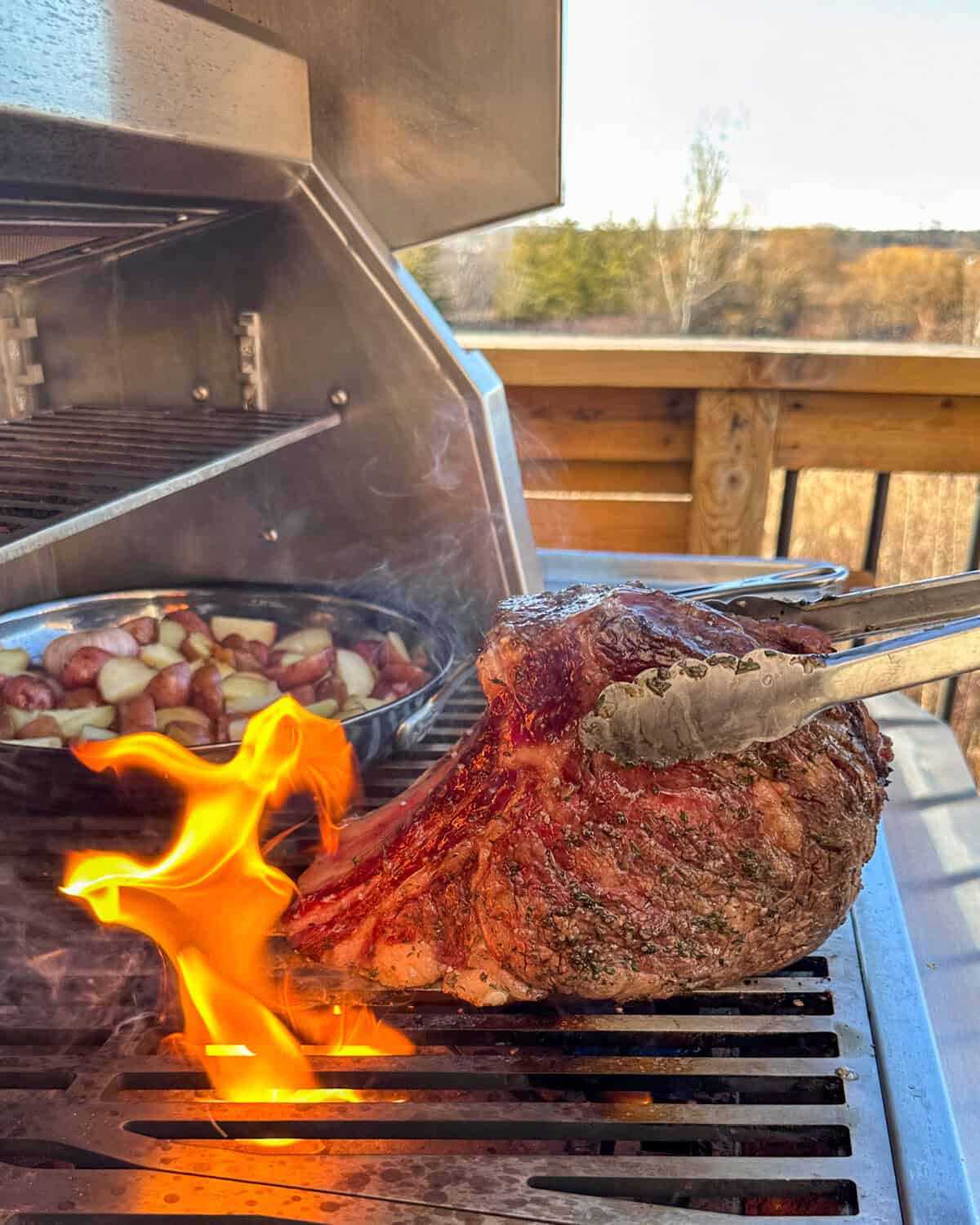 Sear all sides of the steak, be careful of the flare ups.