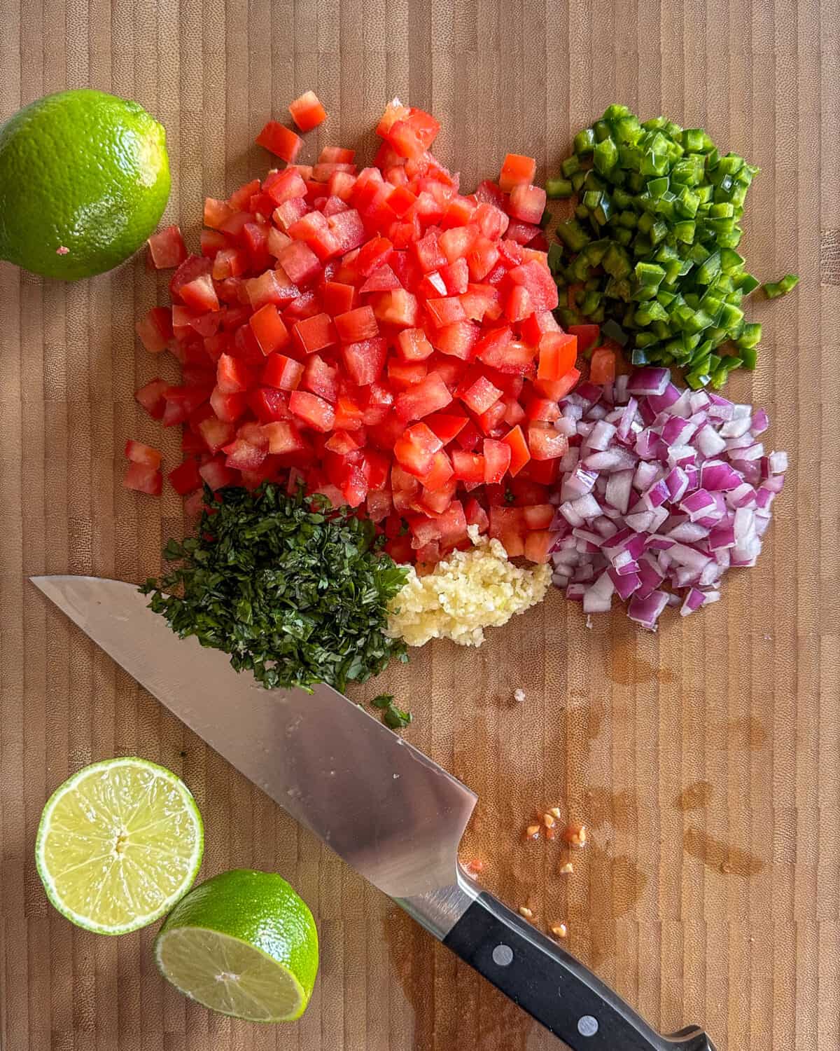 Ingredients in Pico de Gallo, chopped and ready to mix.