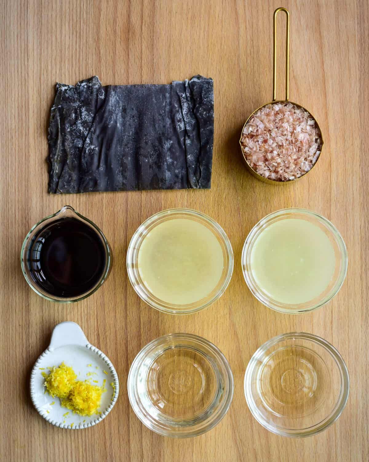 Ingredients for a citrus ponzu sauce recipe.