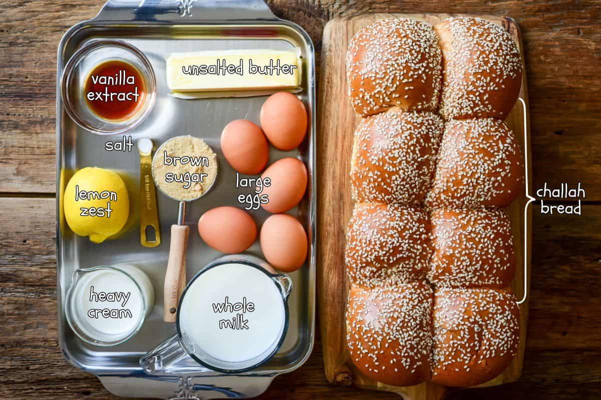 Custard ingredients for challah French toast.