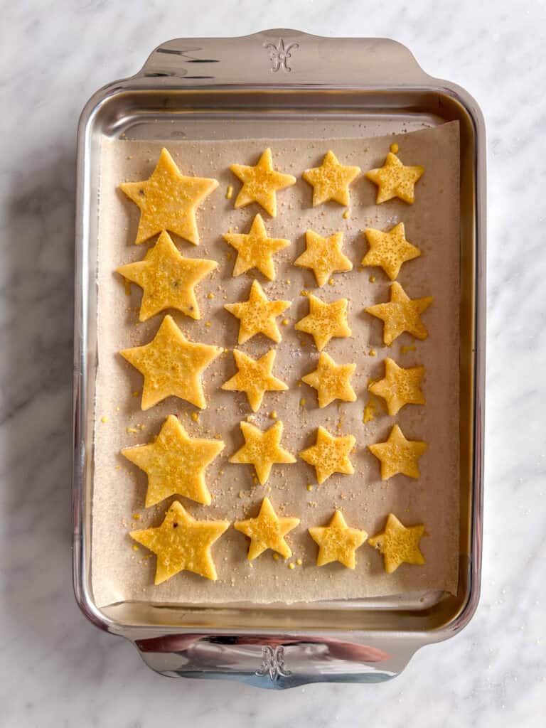 Dough crust pastry cut out in stars.