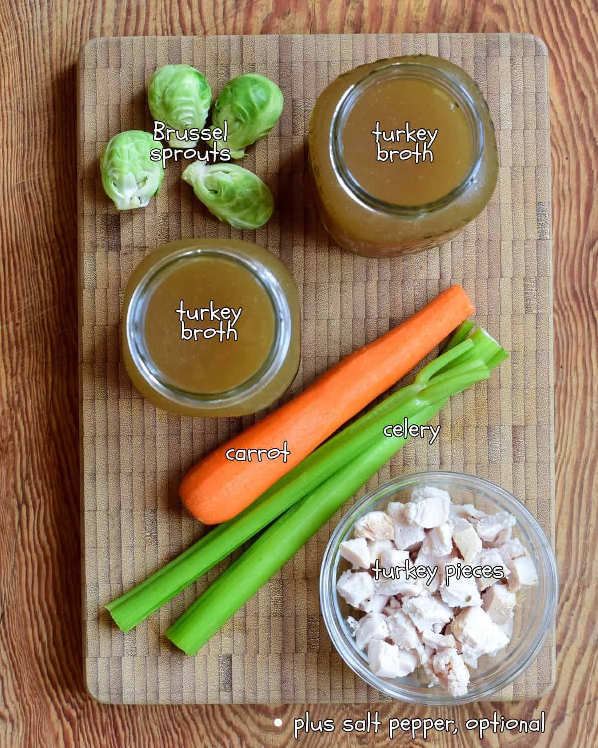 Ingredients for a turkey soup with butternut squash wontons recipe.