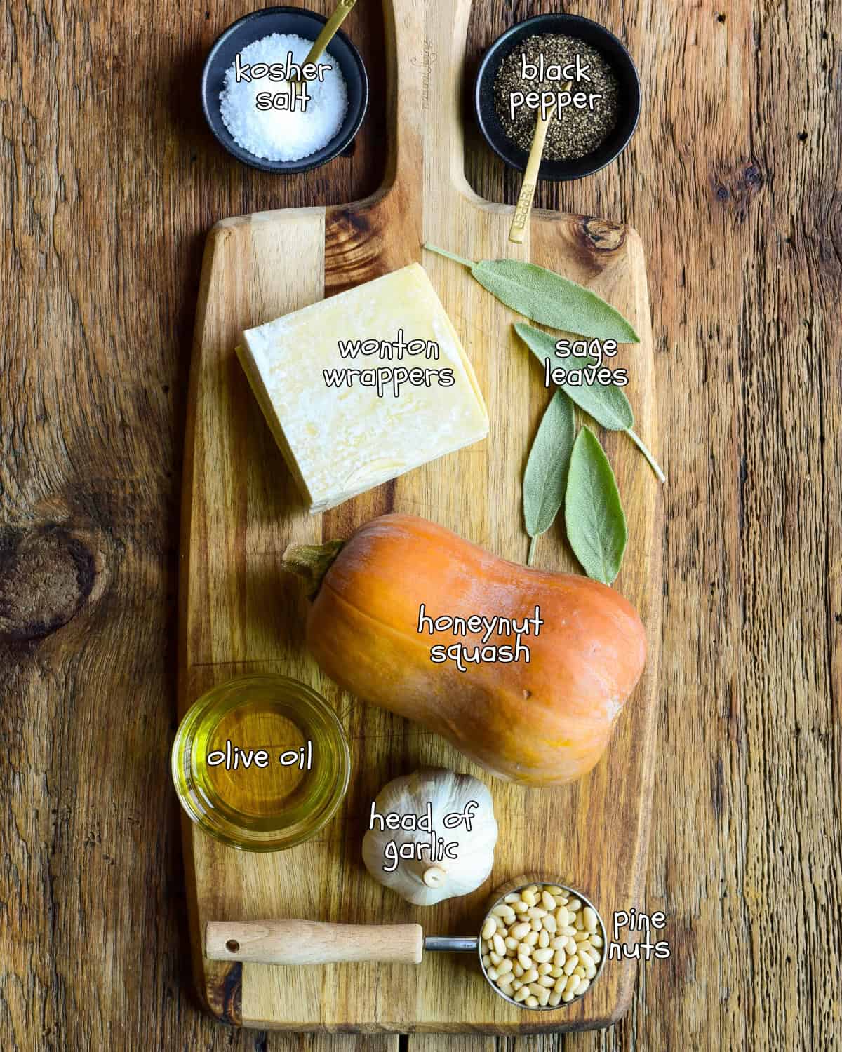 Ingredients for a honeynut squash wonton recipe.
