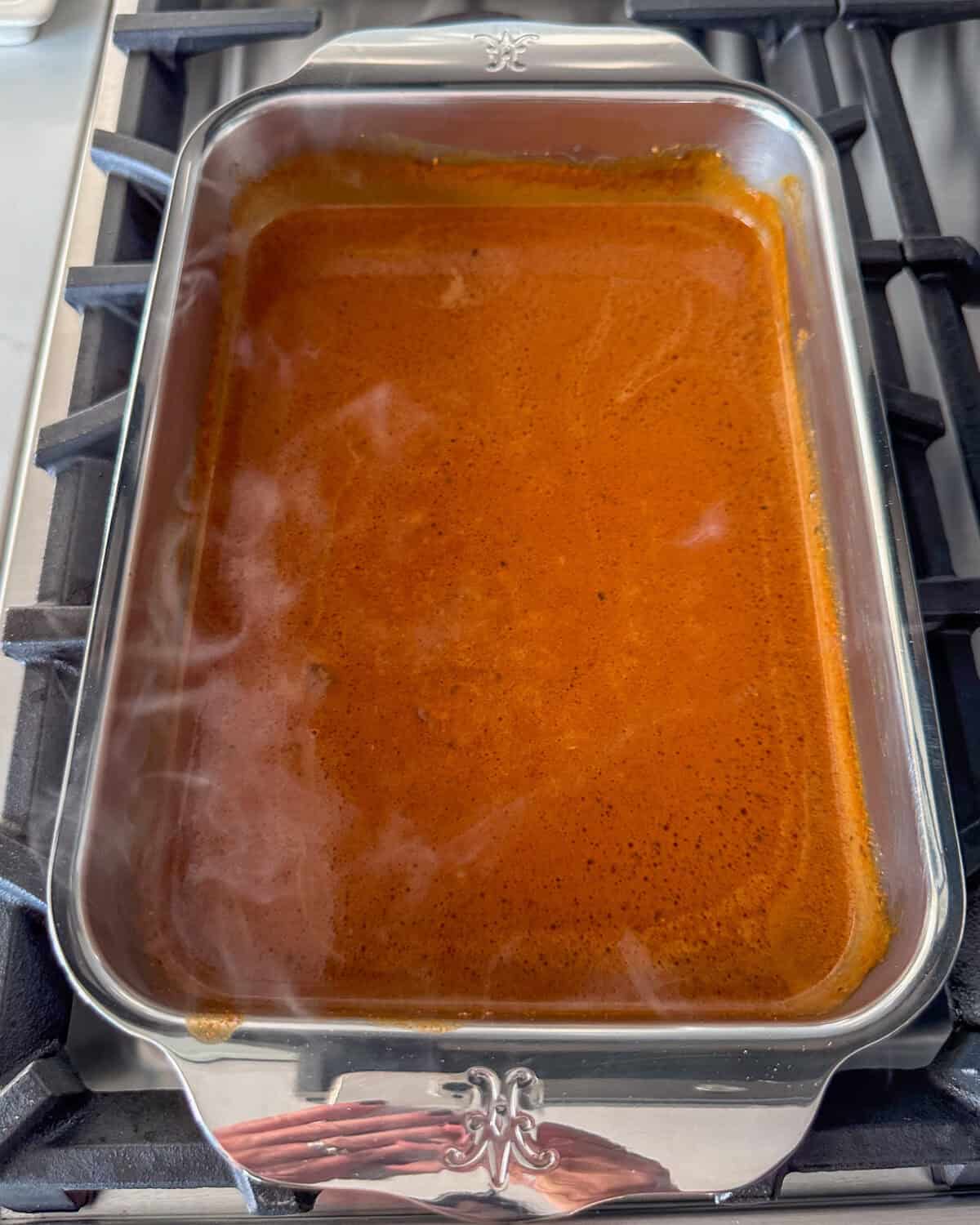 Warming curry sauce for a salmon and coconut rice recipe.
