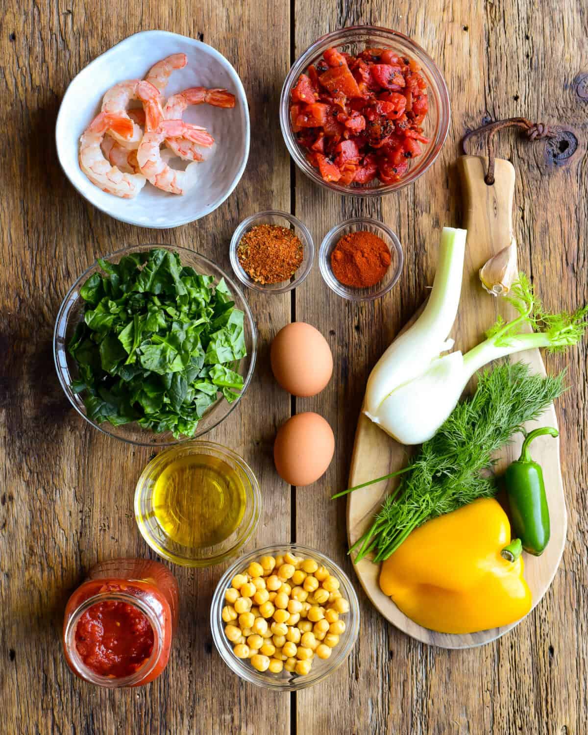 Ingredients for a shakshuka recipe for two.