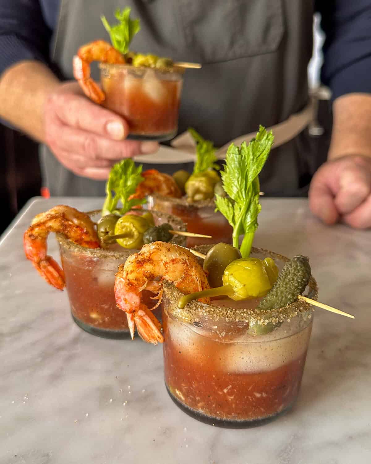 4 ounce bloody marys with shrimp.