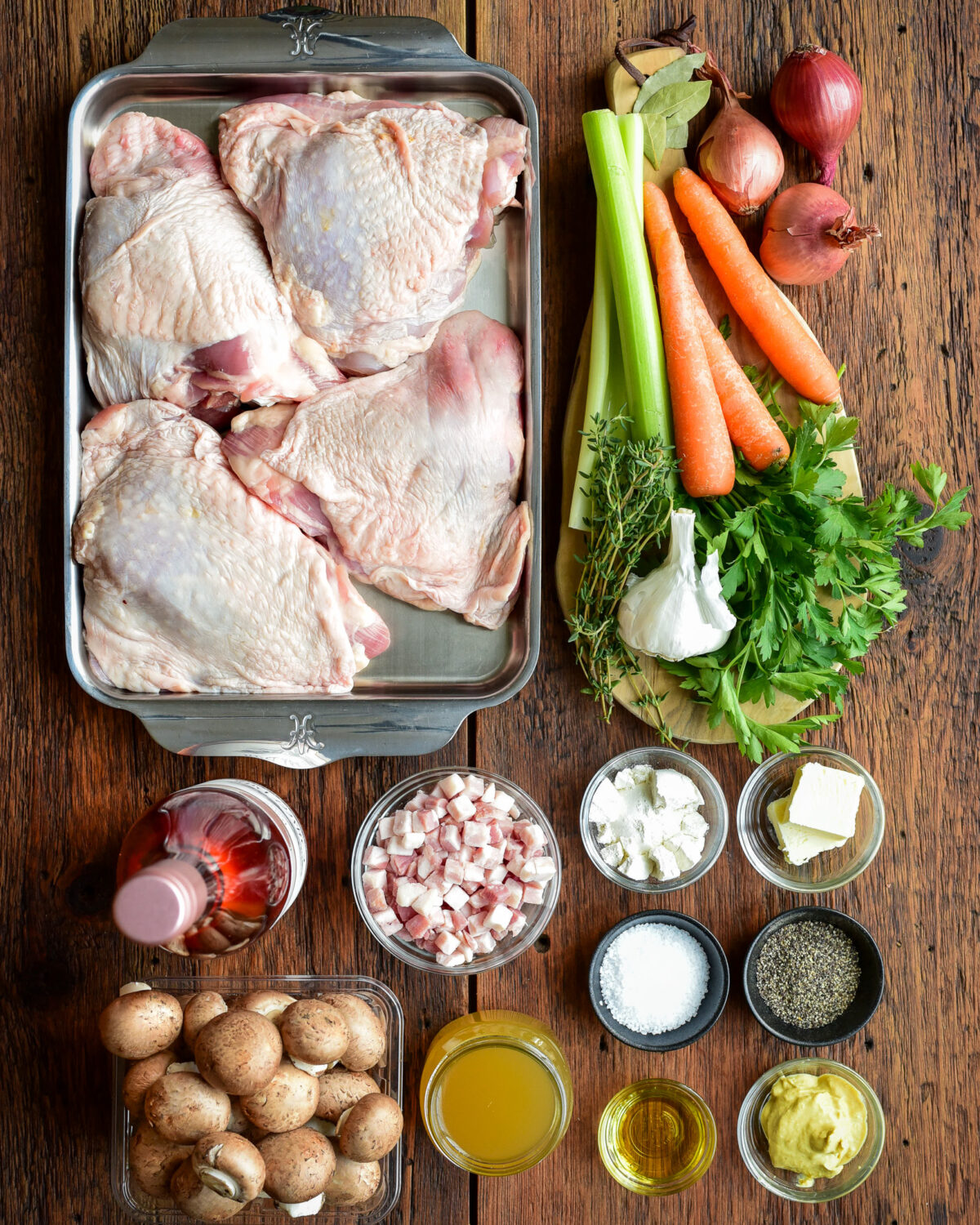 Ingredients for Turkey Au Vin Rosé recipe.