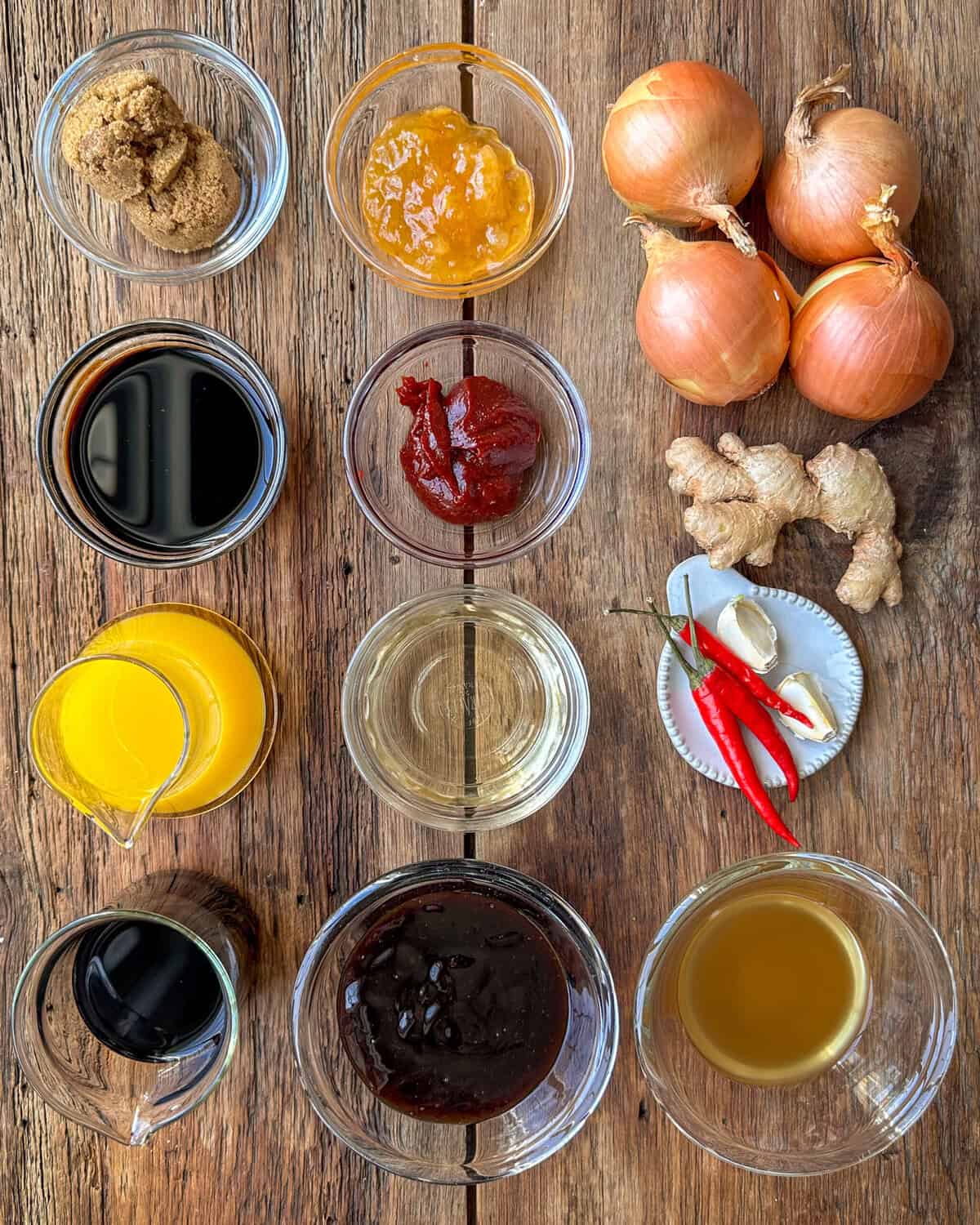 Ingredients laid out for a wild boar rack recipe.