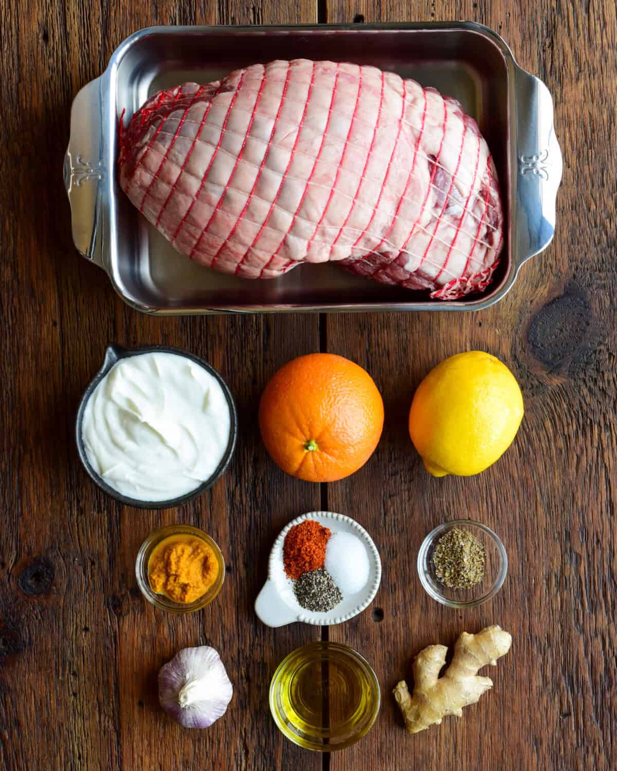 Ingredients for a yogurt marinated lamb.