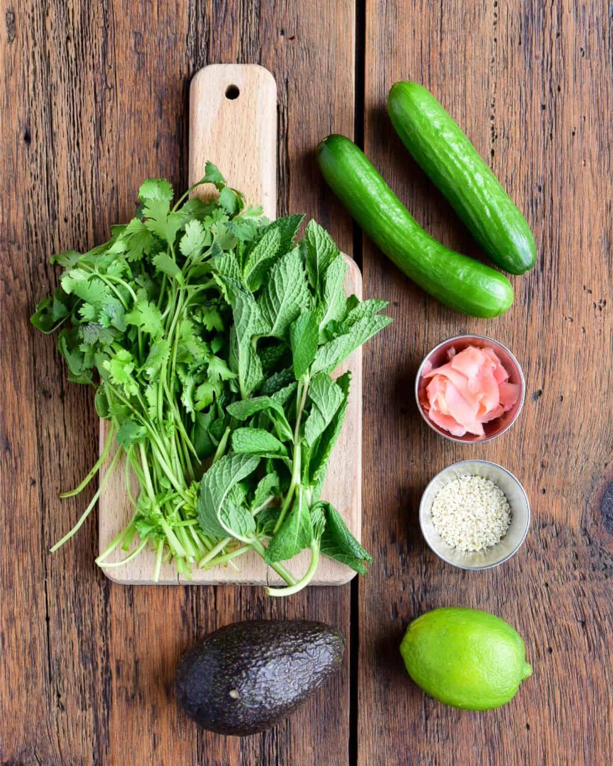 Fresh toppings for a beef and veggie bowl.
