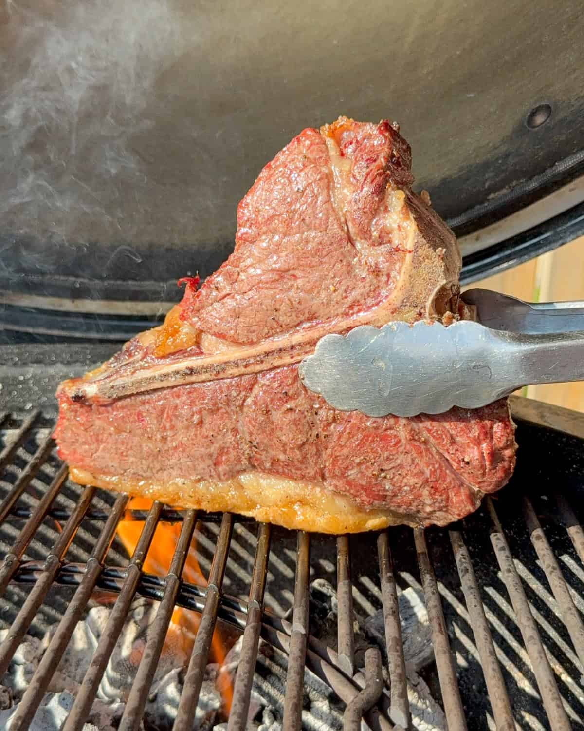 Sear all sides of the steak, including the fat cap.