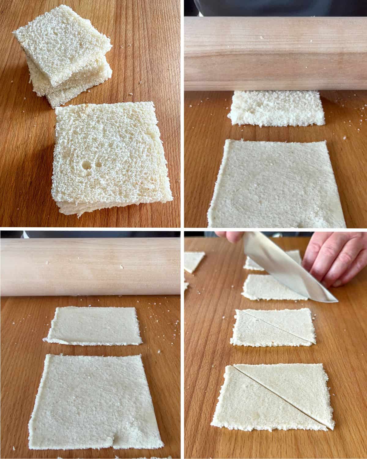 Prepare the bread slices for the grilled cheese dumplings.