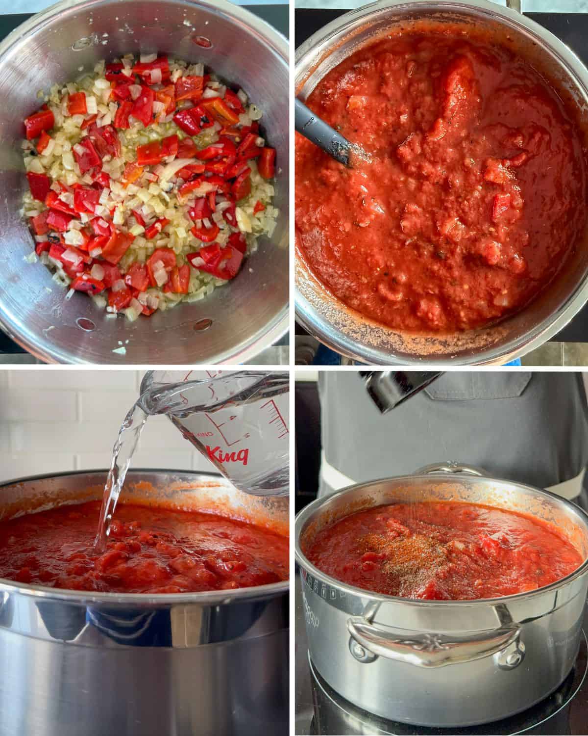 Steps to making a roasted tomato and basil soup.