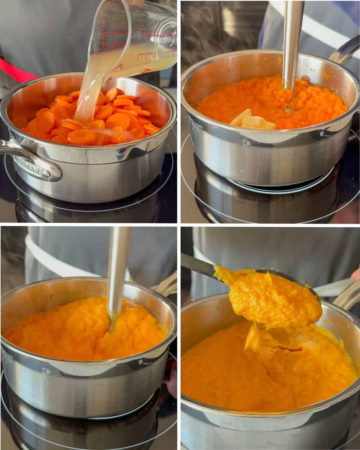 Steps for making a carrot purée.