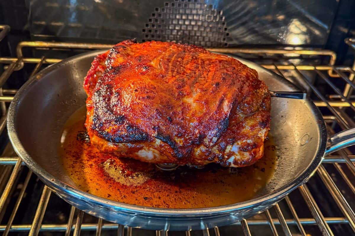 A beautifully roasted gochujang honey glaze lamb.