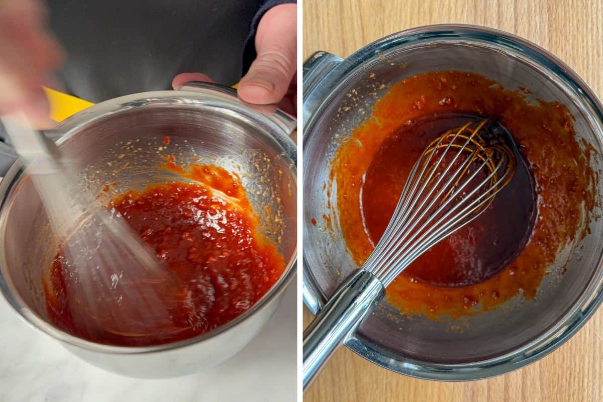 Whisk the ingredients for the gochujang glaze recipe.