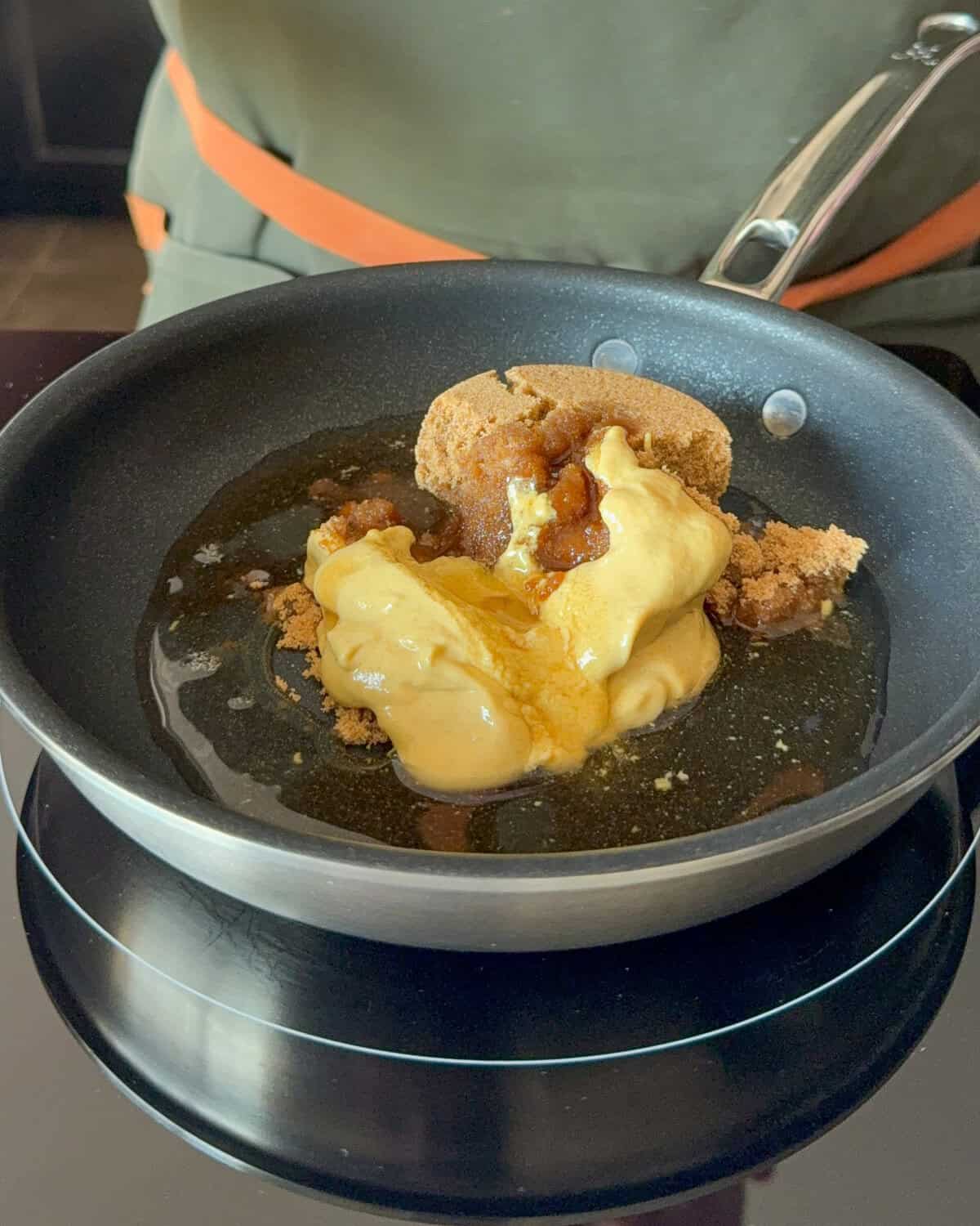 Place the ham glaze ingredients in a small skillet.