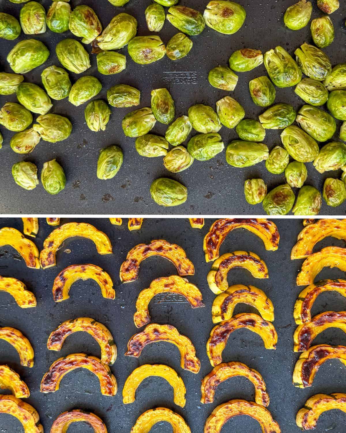 Roasted delicata squash and Brussels sprouts.