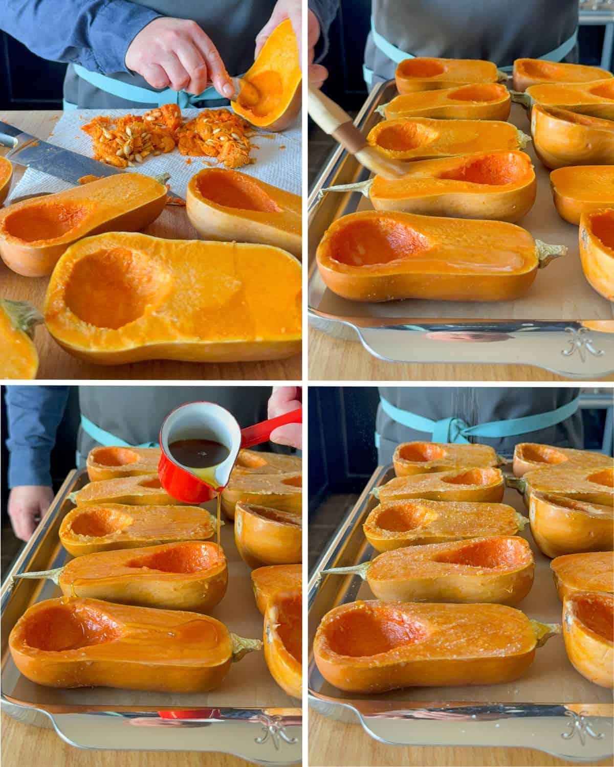 Steps to prepare the honeynut squash for roasting.