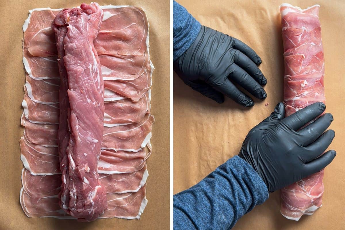 Roll the pork tenderloin in prosciutto.