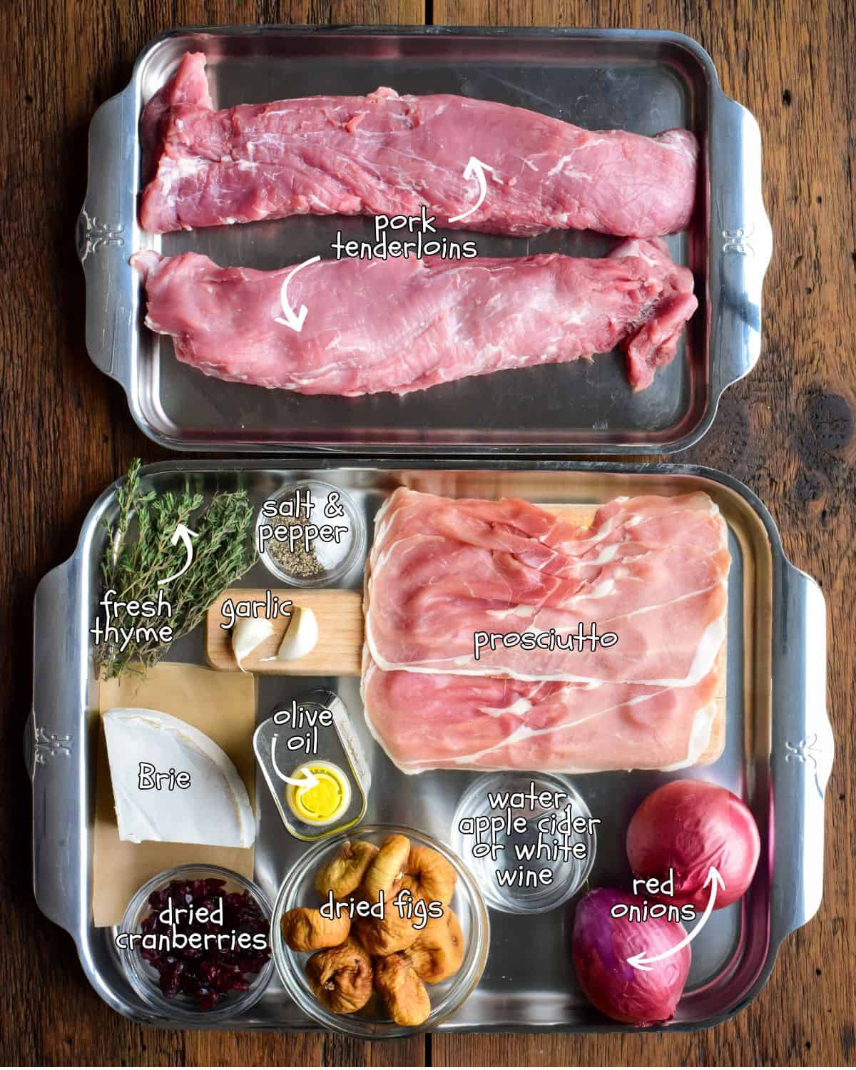 Ingredients for a prosciutto pork tenderloin recipe.
