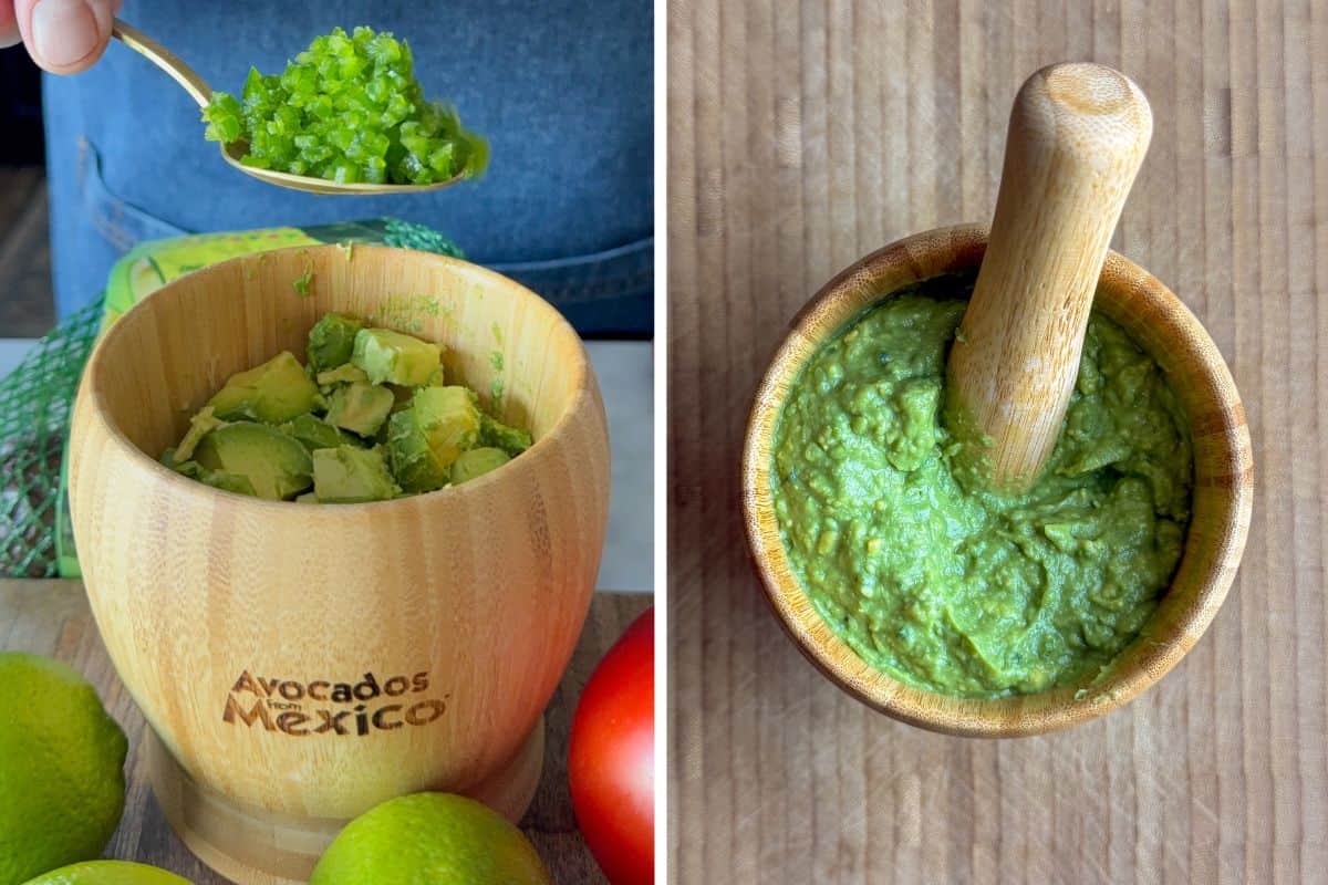 Mash the quacamole ingredients until smooth.