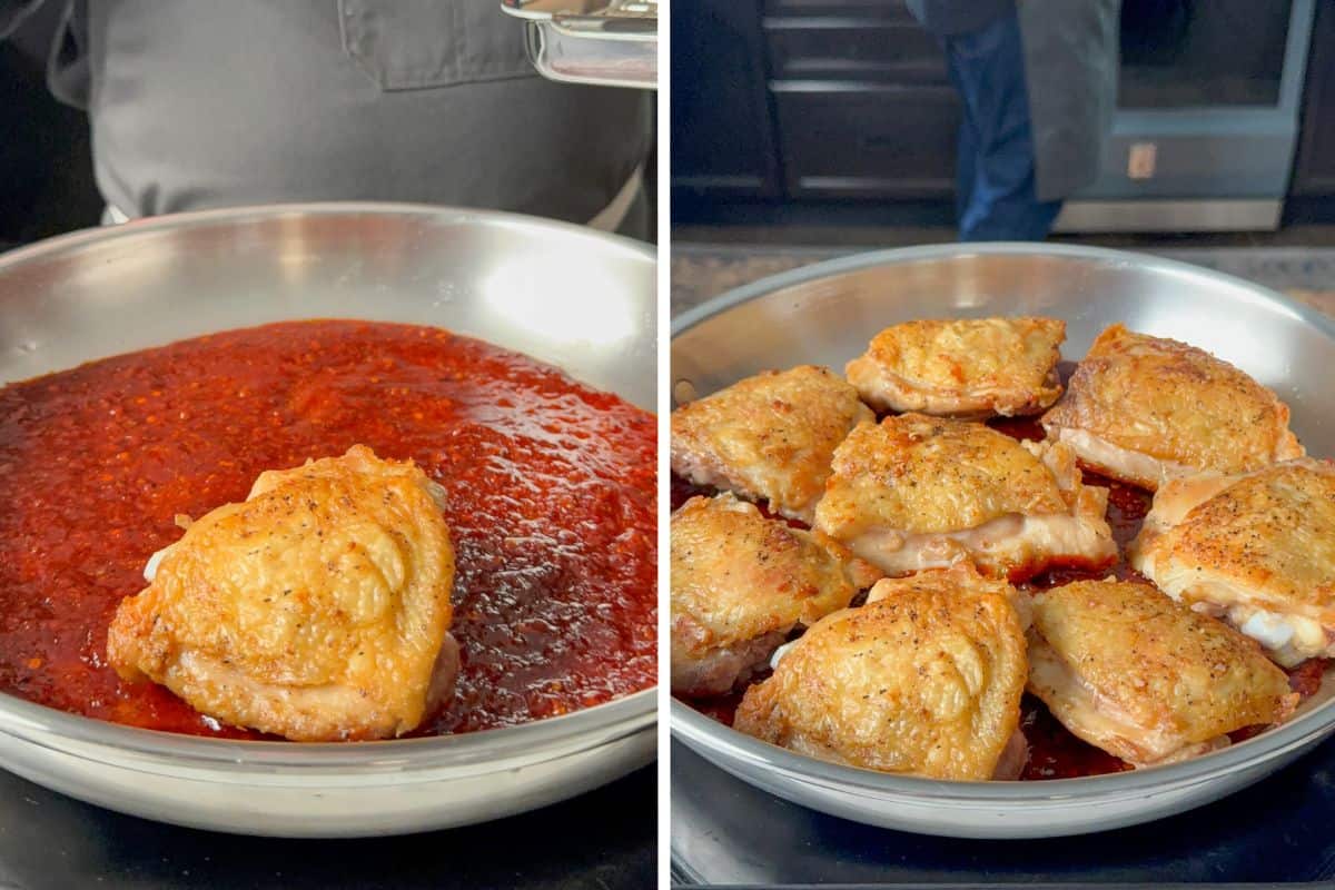 Do not glaze the skin side of the chicken until you are ready to eat.